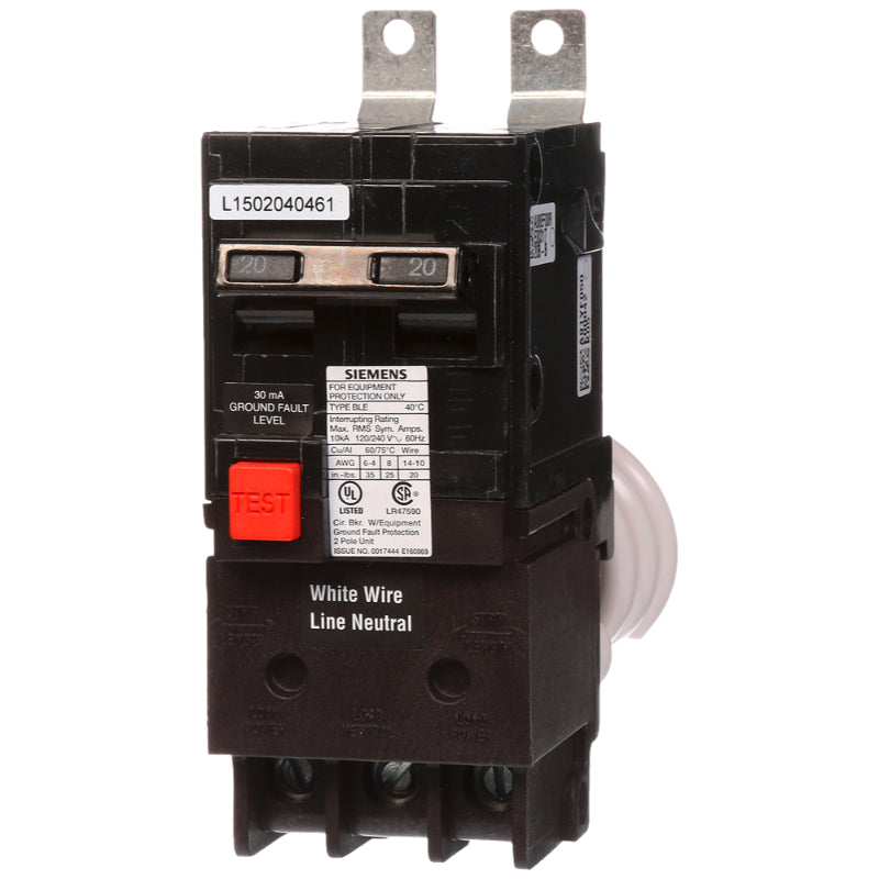 BE220 Siemens BLE Molded Case Circuit Breaker 20 A 2 Pole 120/240 VAC Thermal Magnetic Lug 10 kA