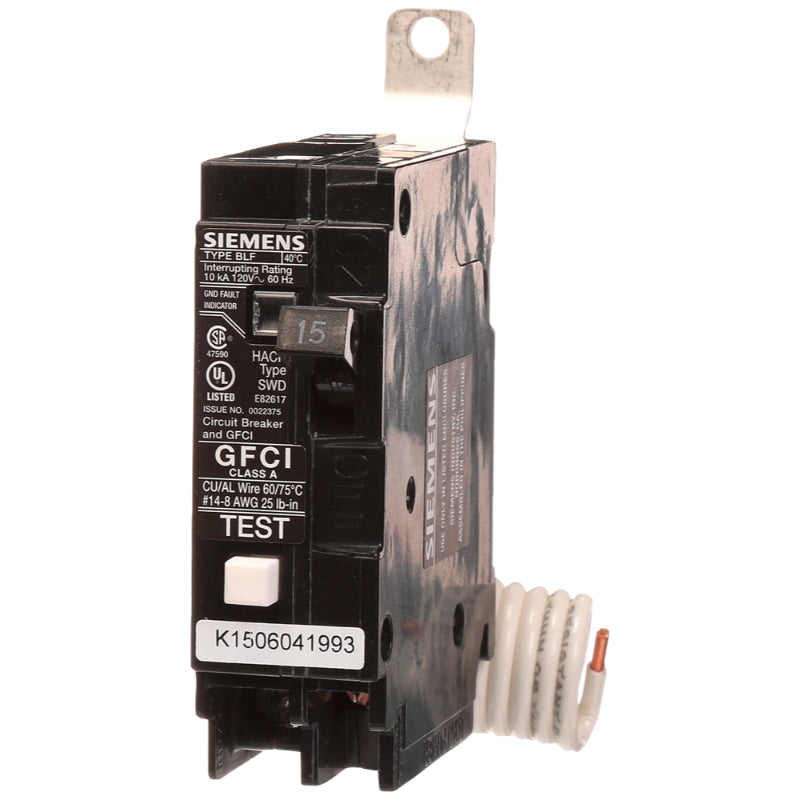 BF115 Siemens BLF Molded Case Circuit Breaker 15 A 1 Pole 120 VAC Thermal Magnetic Load Side Lug 10 kA