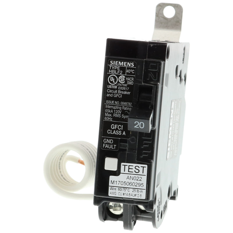 BF120AHH Siemens HBLF2 Ground Fault Circuit Breaker 20 A 1 Pole 120 VAC Electronic Lug 65 kA