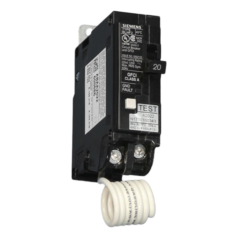 BF120AH Siemens BLHF2 Ground Fault Circuit Breaker 20 A 1 Pole 120 VAC Electronic Lug 22 kA