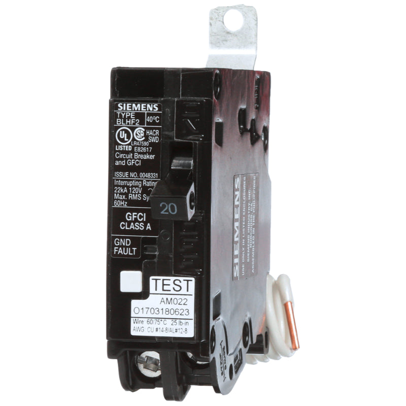 BF120AH Siemens BLHF2 Ground Fault Circuit Breaker 20 A 1 Pole 120 VAC Electronic Lug 22 kA