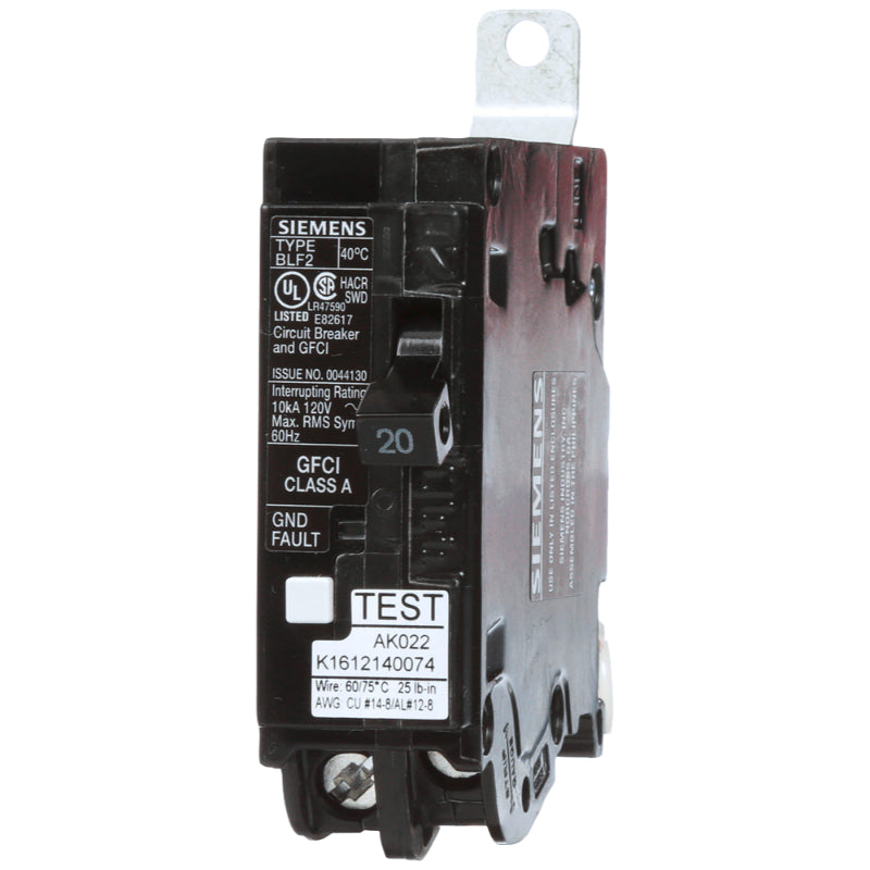 BF120A Siemens BLF2 Ground Fault Circuit Breaker 20 A 1 Pole 120 VAC Electronic Lug 10 kA