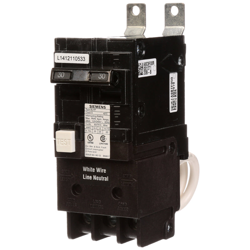BF230A Siemens BLFB Ground Fault Circuit Breaker 30 A 2 Pole 120/240 VAC Thermal Magnetic/Electronic Lug 10 kA