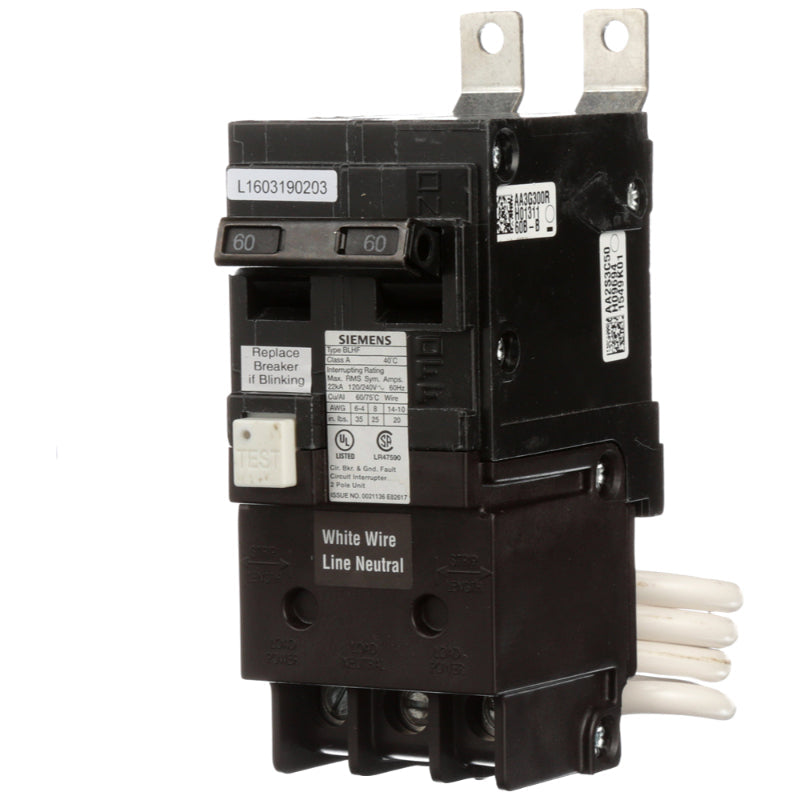 BF260A Siemens BLFB Ground Fault Circuit Breaker 60 A 2 Pole 120/240 VAC Thermal Magnetic/Electronic Lug 10 kA