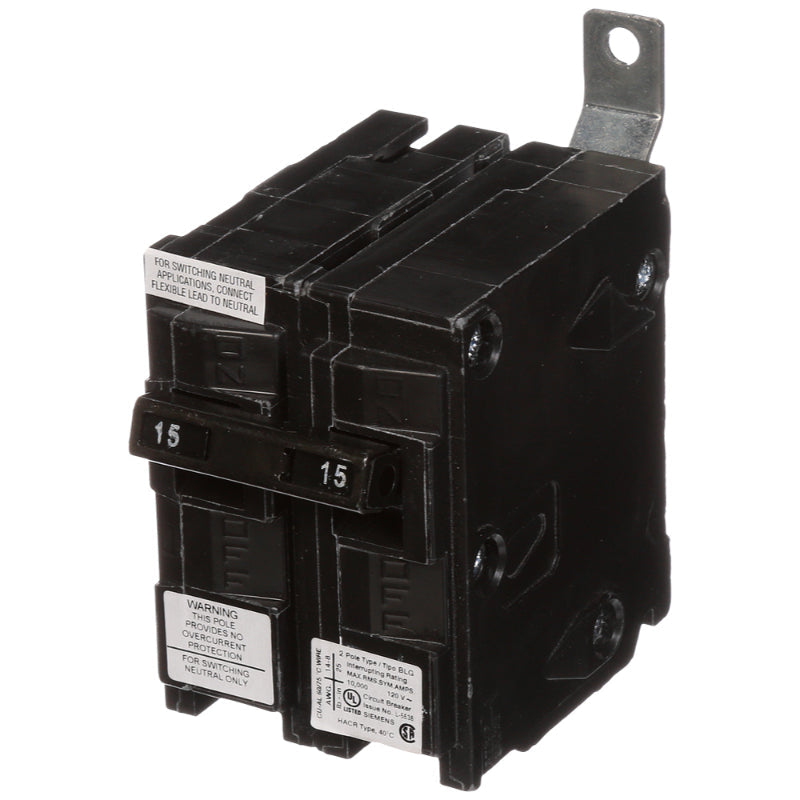 BG215 Siemens BLG Switching Neutral Circuit Breaker 15 A 2 Pole 120 VAC BL 125A Frame Thermal Magnetic Lug 10 kA