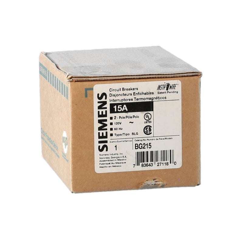 BG215 Siemens BLG Switching Neutral Circuit Breaker 15 A 2 Pole 120 VAC BL 125A Frame Thermal Magnetic Lug 10 kA