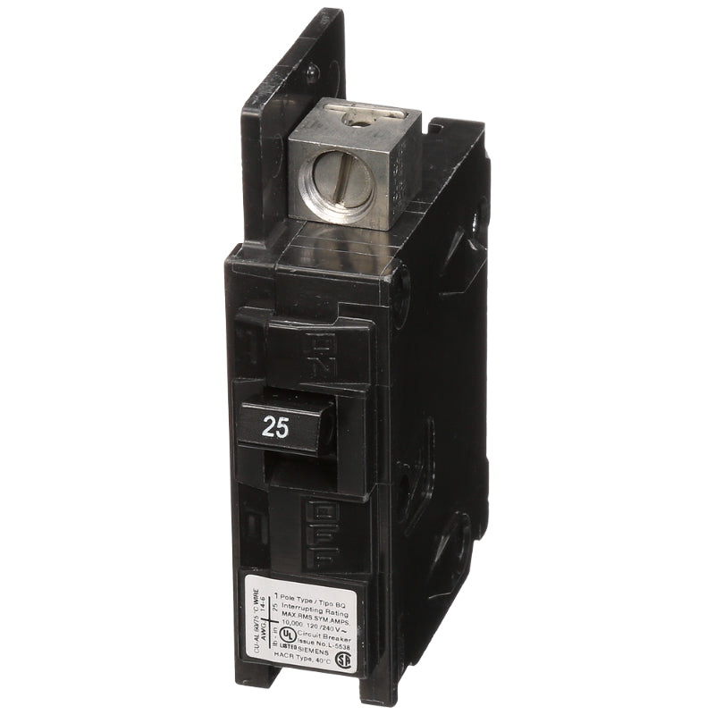 BQ1B025 Siemens BQ Molded Case Circuit Breaker 25 A 1 Pole 120/240 VAC Thermal Magnetic Load Side Lug 10 kA