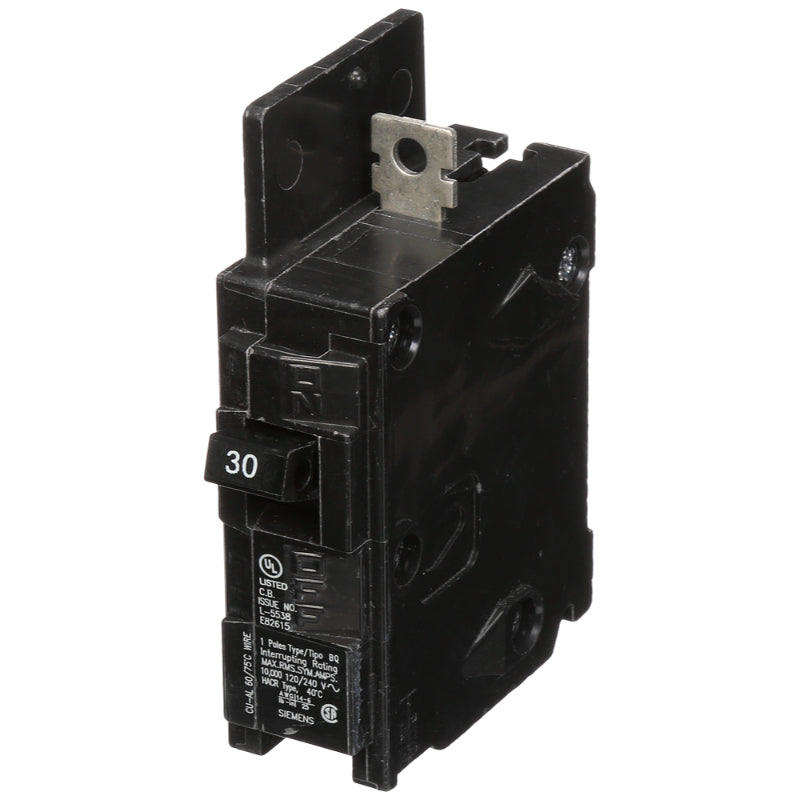 BQ1B030 Siemens BQ Molded Case Circuit Breaker 30 A 1 Pole 120/240 VAC Thermal Magnetic Load Side Lug 10 kA