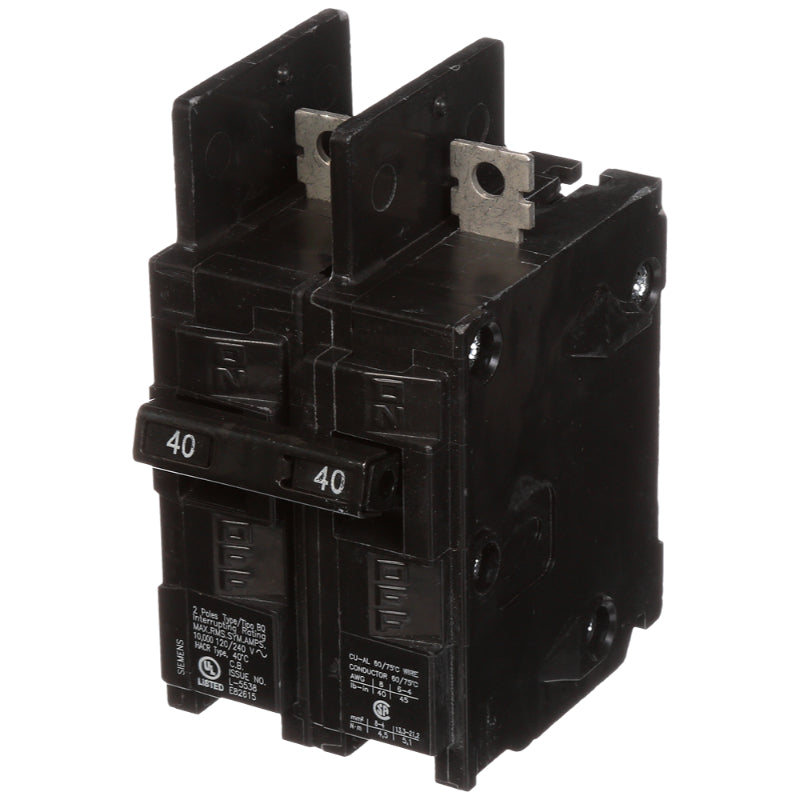BQ2B040 Siemens BQ Molded Case Circuit Breaker 40 A 2 Pole 120/240 VAC Thermal Magnetic Load Side Lug 10 kA