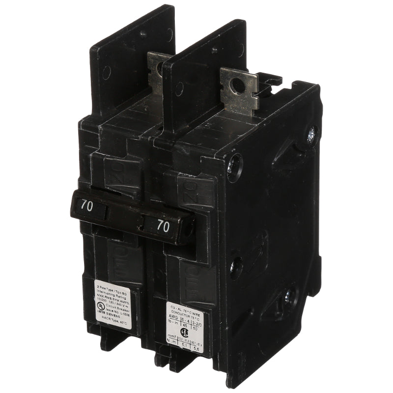 BQ2B070 Siemens BQ Molded Case Circuit Breaker 70 A 2 Pole 120/240 VAC Thermal Magnetic Load Side Lug 10 kA