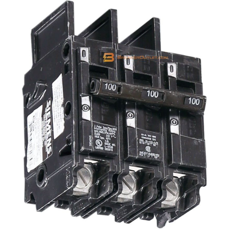 BQ3B100 Siemens BQ Molded Case Circuit Breaker 100 A 3 Pole 240 VAC Thermal Magnetic Load Side Lug 10 kA