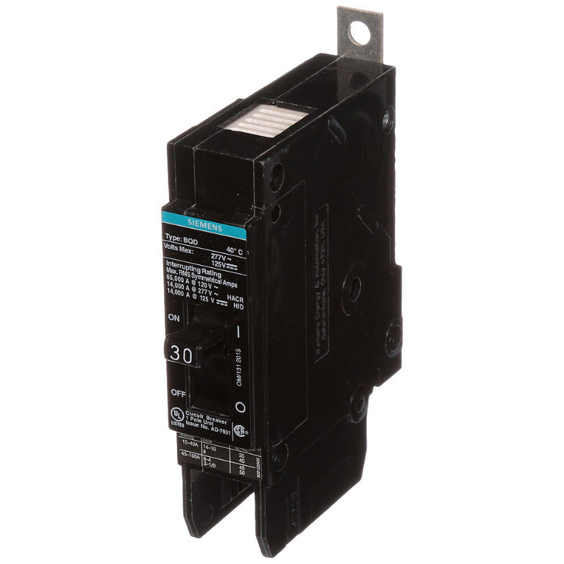 BQD130 Siemens BQD Molded Case Circuit Breaker 30 A 1 Pole 277 VAC BQD 100A Frame Thermal Magnetic Load Lug 14 kA