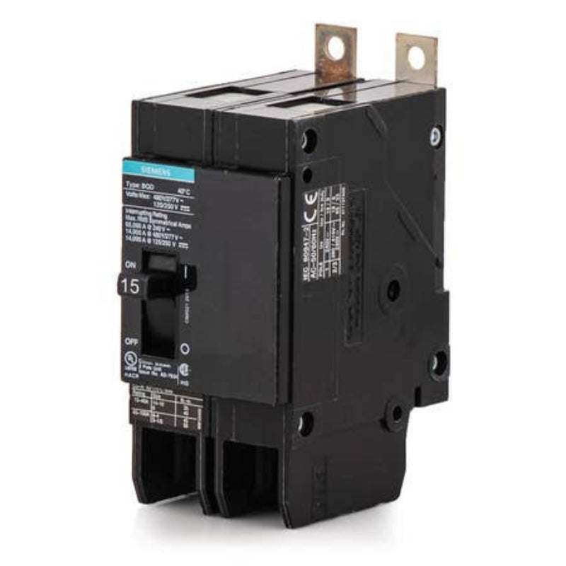 BQD215 Siemens BQD Molded Case Circuit Breaker 15 A 2 Pole 480 VAC BQD 100A Frame Thermal Magnetic Load Lug 65 kA