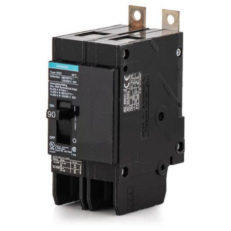 BQD290 Siemens BQD Molded Case Circuit Breaker 90 A 2 Pole 480 VAC BQD 100A Frame Thermal Magnetic Load Lug 14 kA
