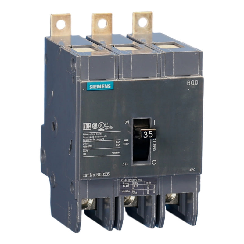 BQD335 Siemens BQD Molded Case Circuit Breaker 35 A 3 Pole 480 VAC BQD 100A Frame Thermal Magnetic Load Lug 14 kA