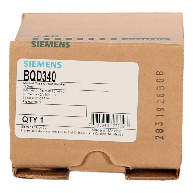 BQD345 Siemens BQD Molded Case Circuit Breaker 45 A 3 Pole 480 VAC BQD 100A Frame Thermal Magnetic Load Lug 14 kA