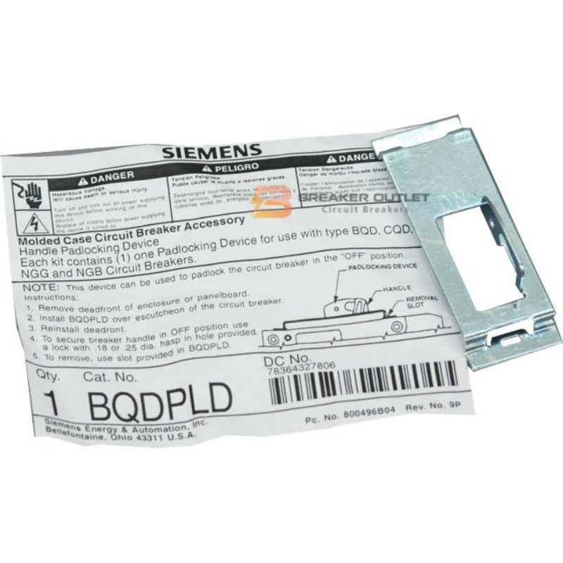 BQDPLD Siemens BQD Padlock Device for Molded Case Circuit Breaker & 3-Pole Ground-Fault Breaker