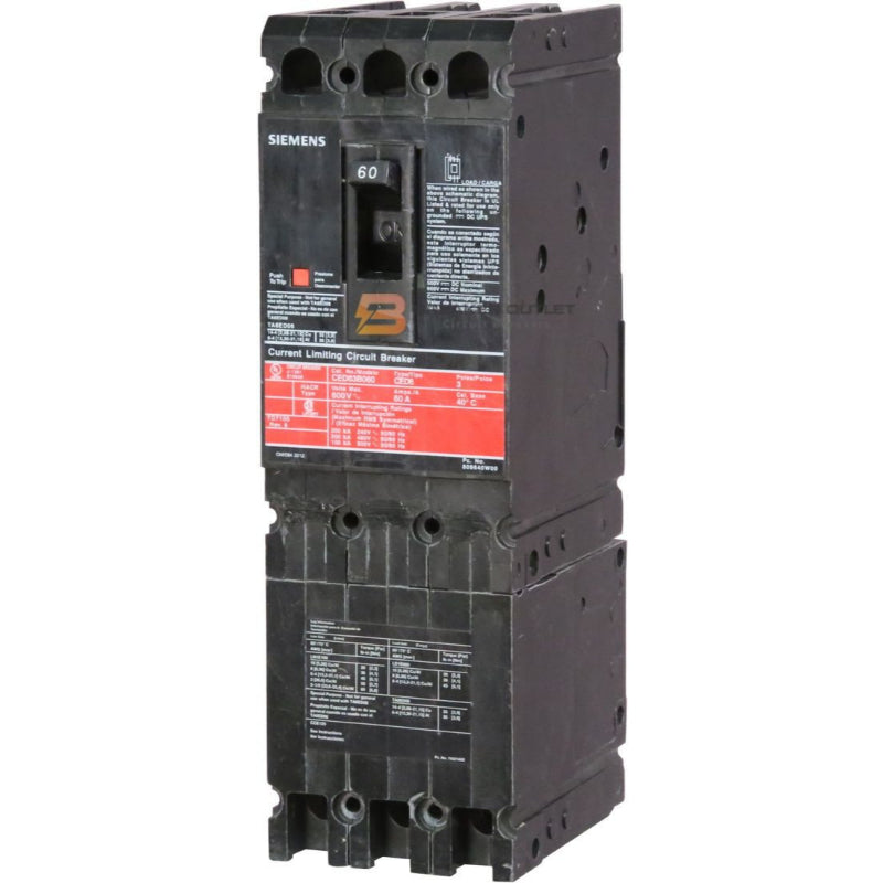 CED63B020 Siemens Sentron & CED6 Molded Case Circuit Breaker 20 A 3 Pole 600 VAC ED 125A Frame Thermal Magnetic Load Side Lug 200 kA