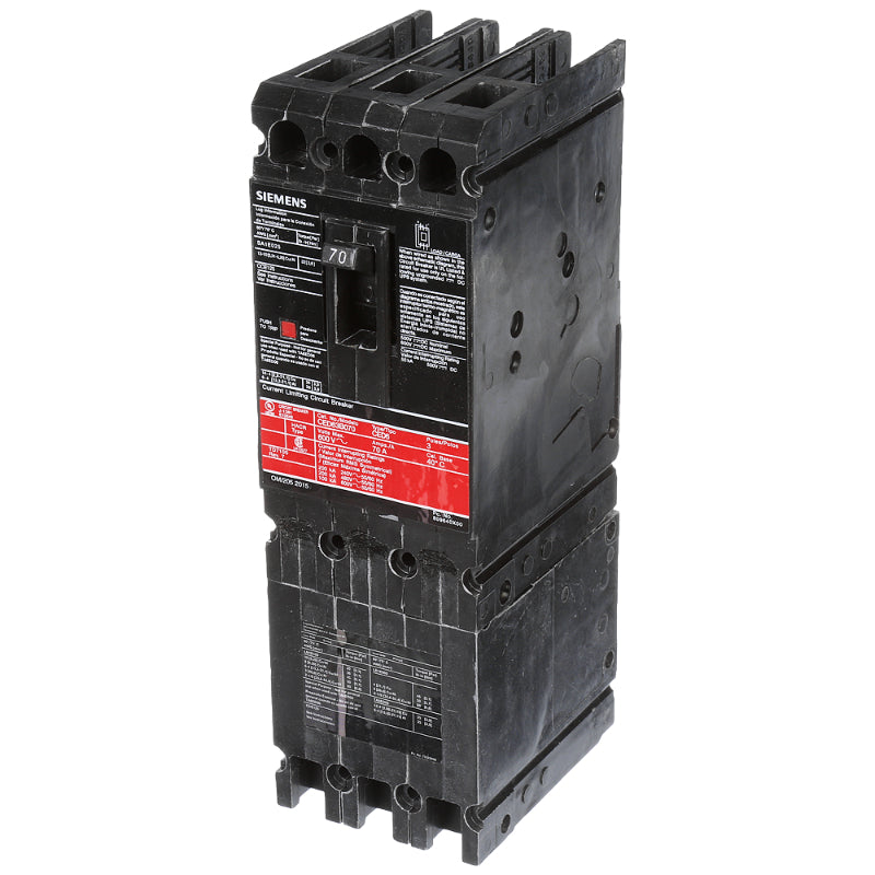 CED63B070 Siemens Sentron & CED6 Molded Case Circuit Breaker 70 A 3 Pole 600 VAC ED 125A Frame Thermal Magnetic Load Side Lug 200 kA