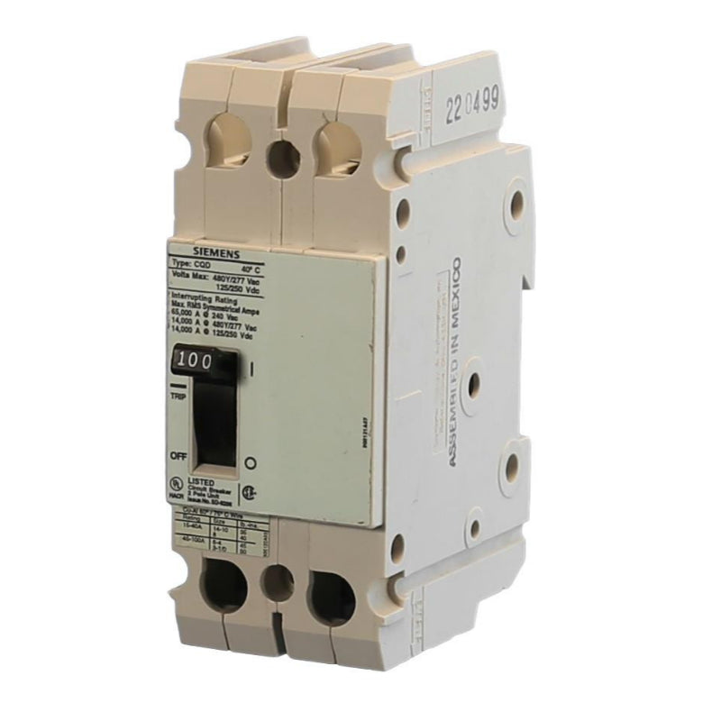 CQD260 Siemens CQD Molded Case Circuit Breaker 60 A 2 Pole 480Y/277 VAC CQD 100A Frame Thermal Magnetic Cable 65 kA