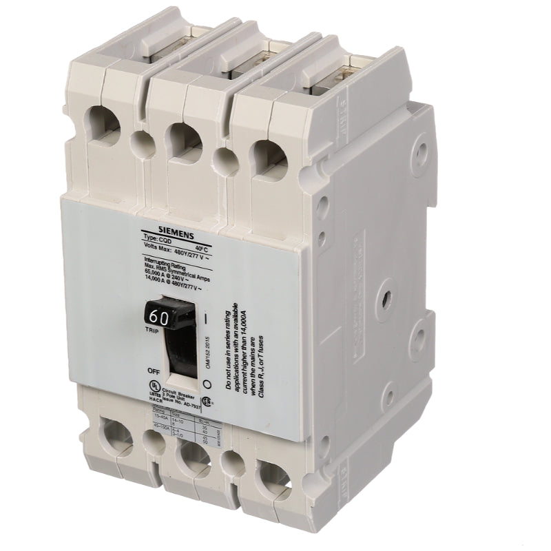 CQD360 Siemens CQD Molded Case Circuit Breaker 60 A 3 Pole 480Y/277 VAC CQD 100A Frame Thermal Magnetic Cable 65 kA