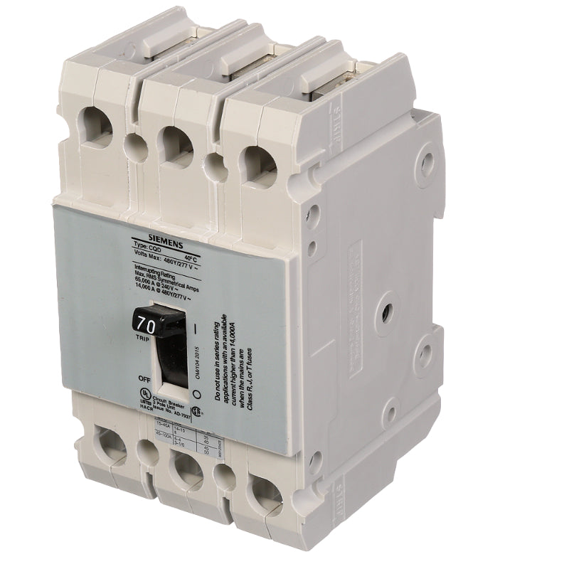 CQD370 Siemens CQD Molded Case Circuit Breaker 70 A 3 Pole 480Y/277 VAC CQD 100A Frame Thermal Magnetic Cable 65 kA