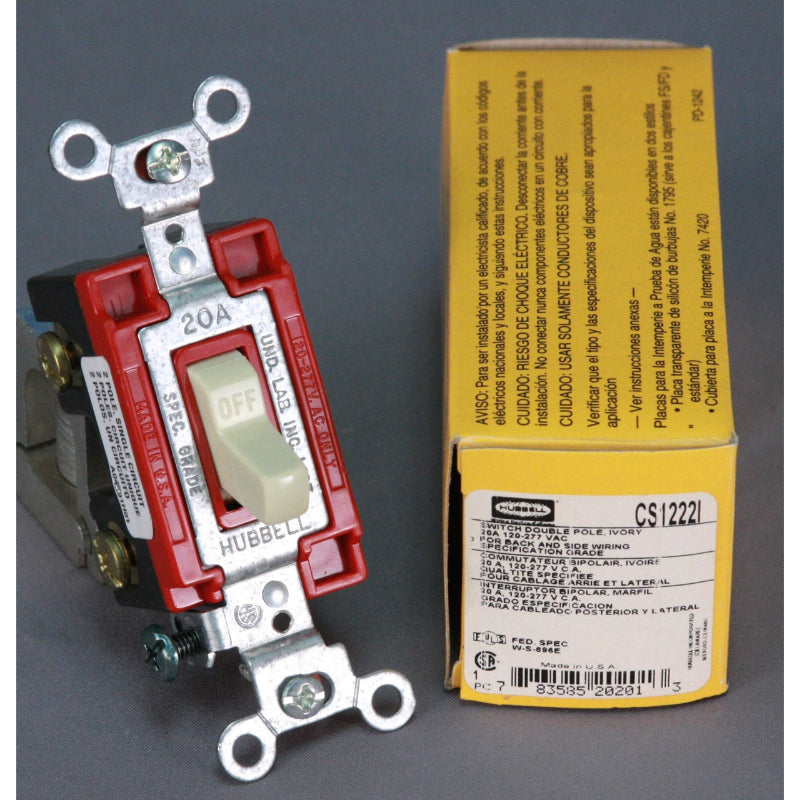 CS1222I Hubbell Toggle Switch 20 A @ 120/277 VAC 2 Pole