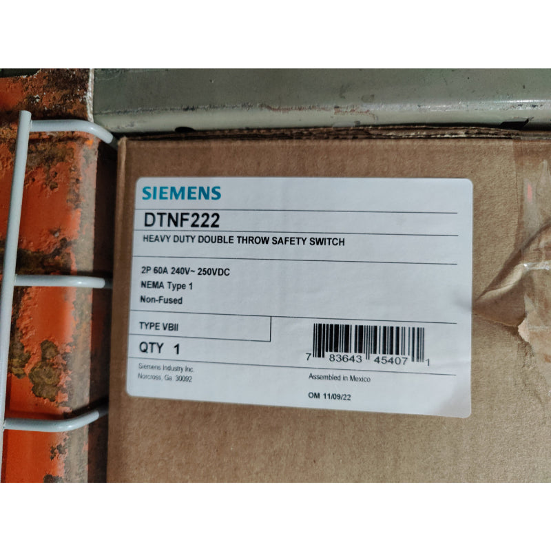 DTNF222 Siemens Safety Switch 240 V 60 A Non-Fusible 2PDT 2 Pole