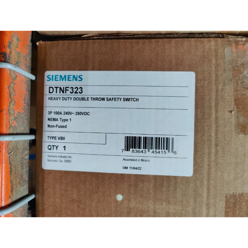 DTNF323 Siemens Safety Switch 240 V 100 A Non-Fusible 3PDT 3 Pole Steel