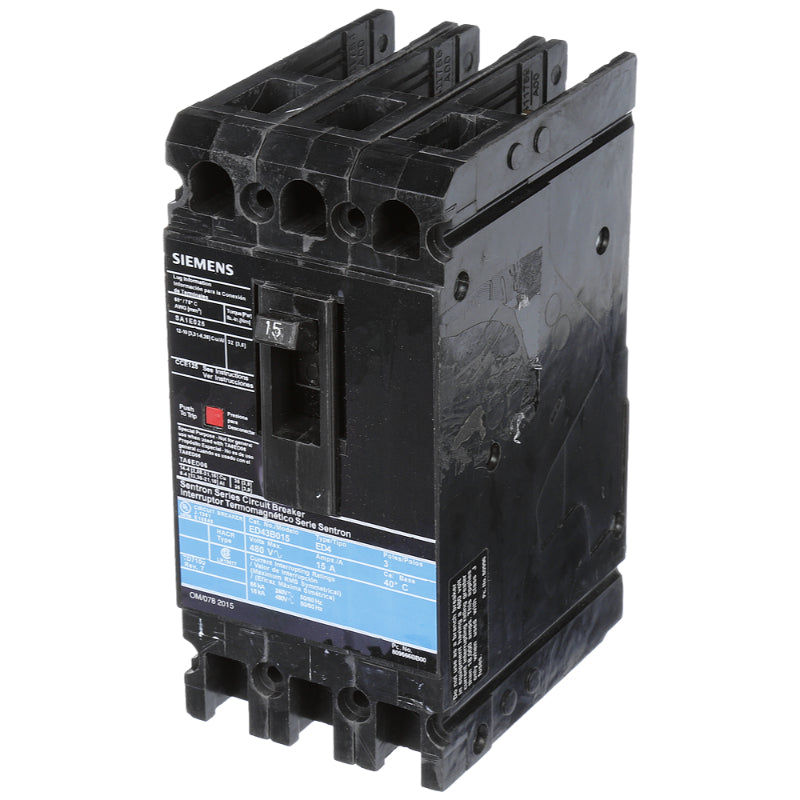 ED43B015 Siemens Sentron ED Molded Case Circuit Breaker 15 A 3 Pole 480 VAC ED 125A Frame Thermal Magnetic Load Lug 18 kA