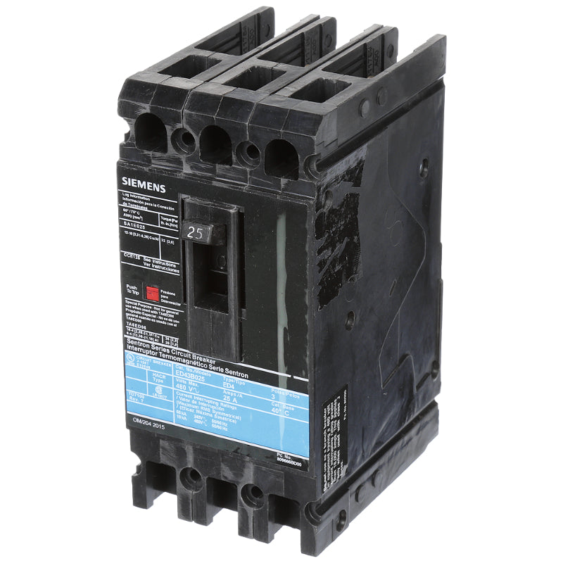 ED43B025 Siemens Sentron ED Molded Case Circuit Breaker 25 A 3 Pole 480 VAC ED 125A Frame Thermal Magnetic Load Lug 18 kA
