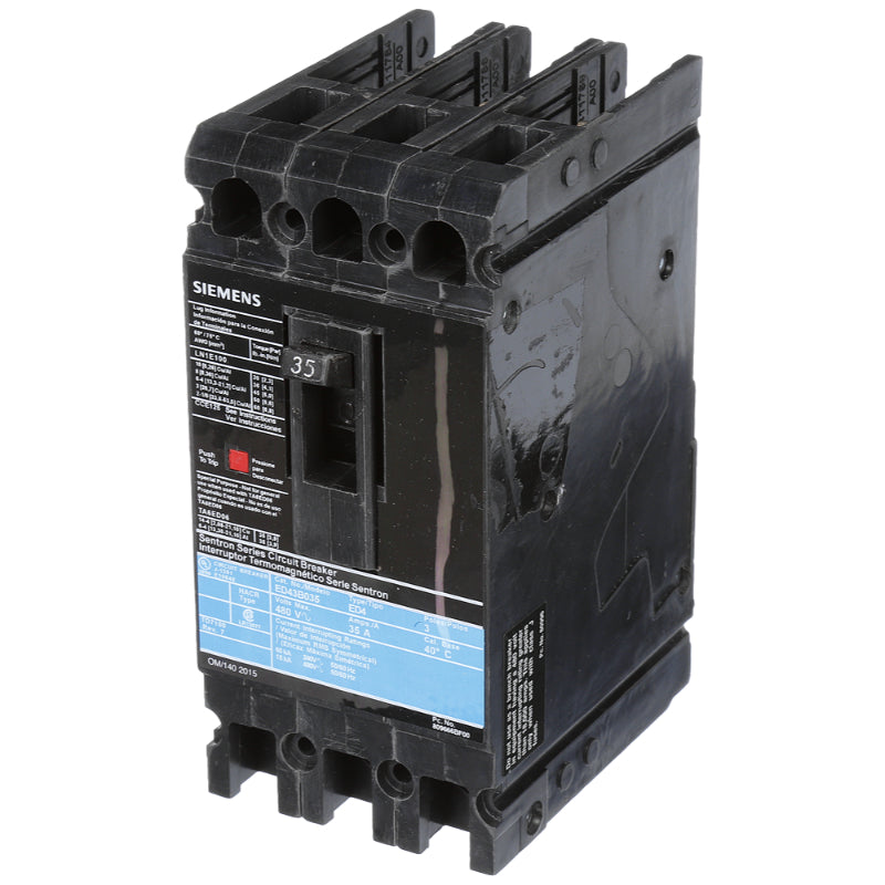 ED43B035 Siemens Sentron ED Molded Case Circuit Breaker 35 A 3 Pole 480 VAC ED 125A Frame Thermal Magnetic Load Lug 18 kA