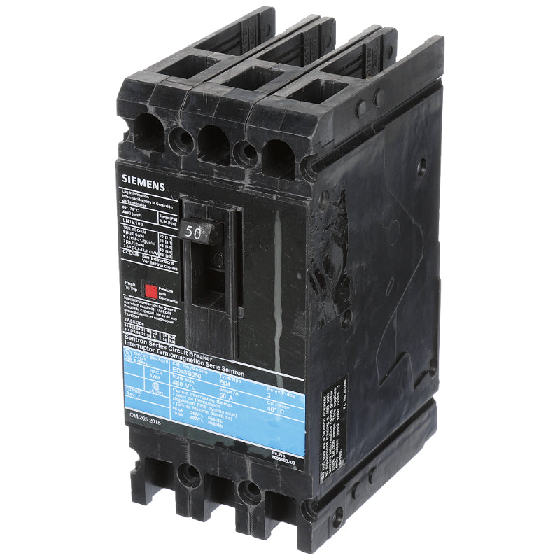 ED43B050 Siemens Sentron ED Molded Case Circuit Breaker 50 A 3 Pole 480 VAC ED 125A Frame Thermal Magnetic Load Lug 18 kA