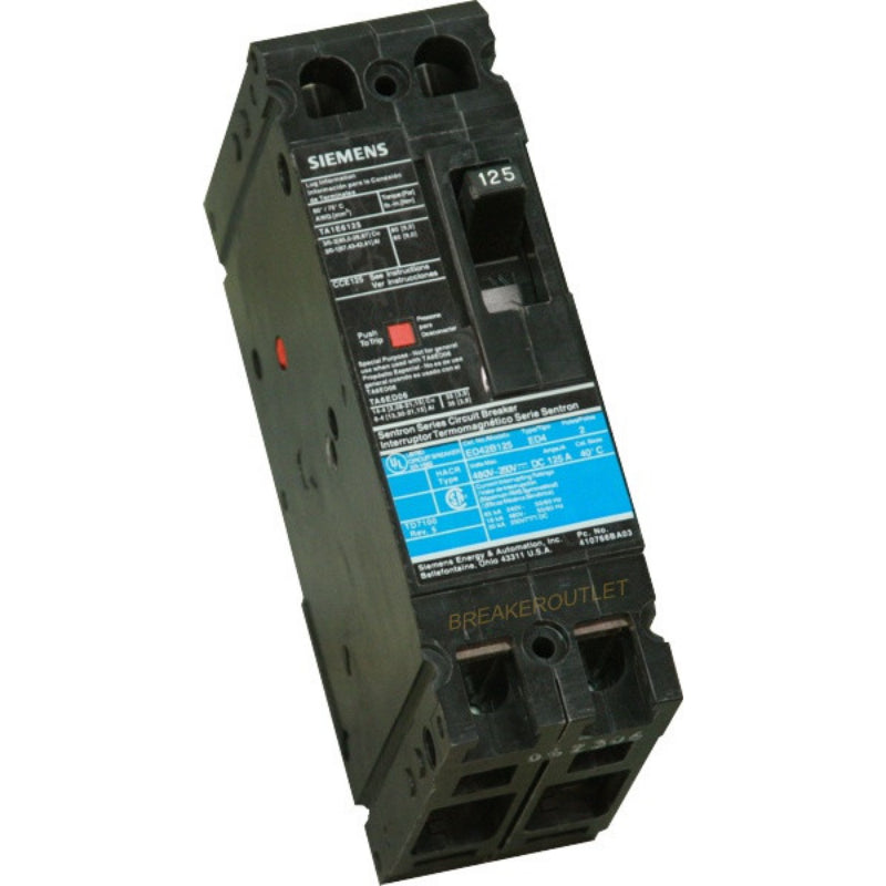 ED62B125 Siemens Sentron ED Molded Case Circuit Breaker 125 A 2 Pole 600 VAC Thermal Magnetic 65 kA
