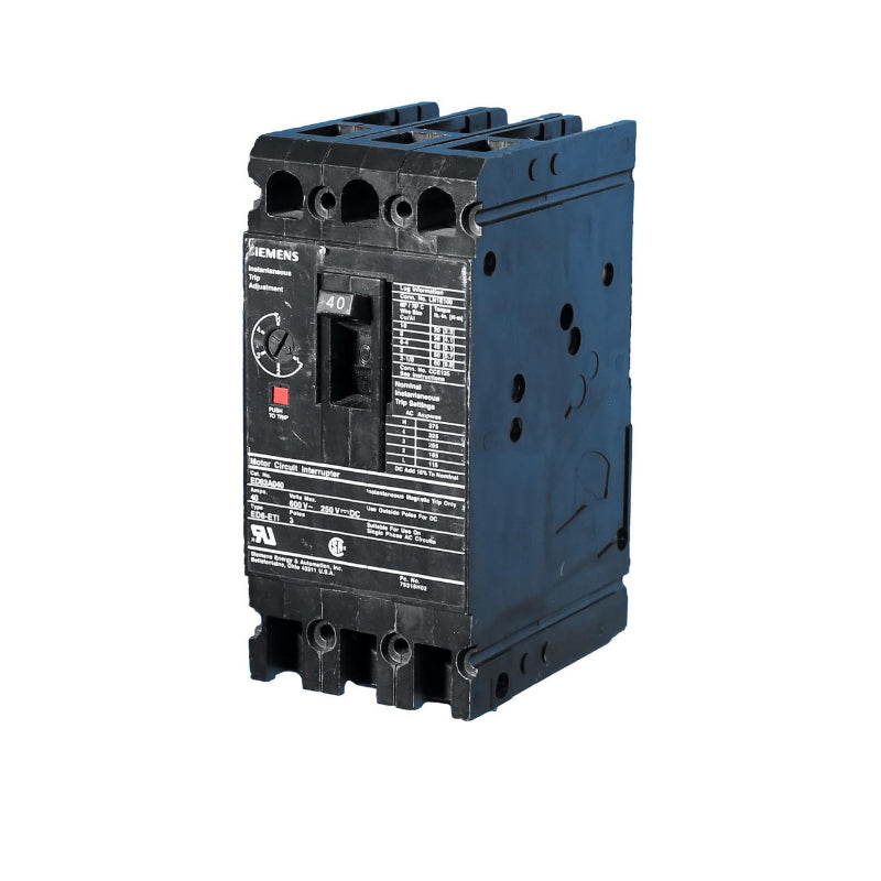 ED63A040 Siemens Sentron ED Molded Case Circuit Breaker 40 A 3 Pole 600 VAC Thermal Magnetic Load Lug 18 kA