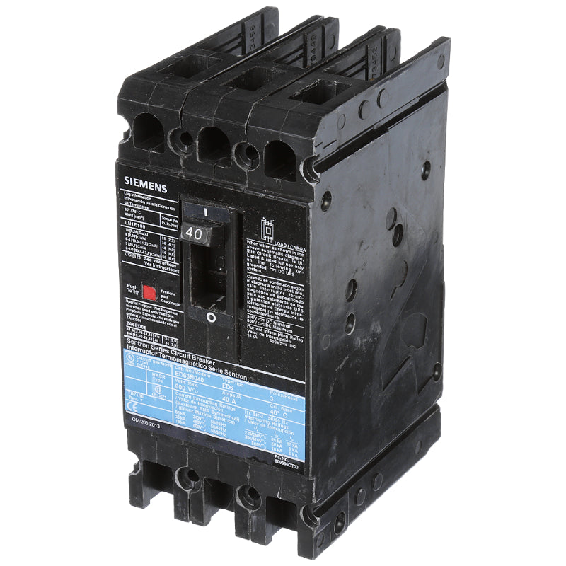 ED63B040 Siemens Sentron ED Molded Case Circuit Breaker 40 A 3 Pole 600 VAC ED 125A Frame Thermal Magnetic Load Lug 25 kA