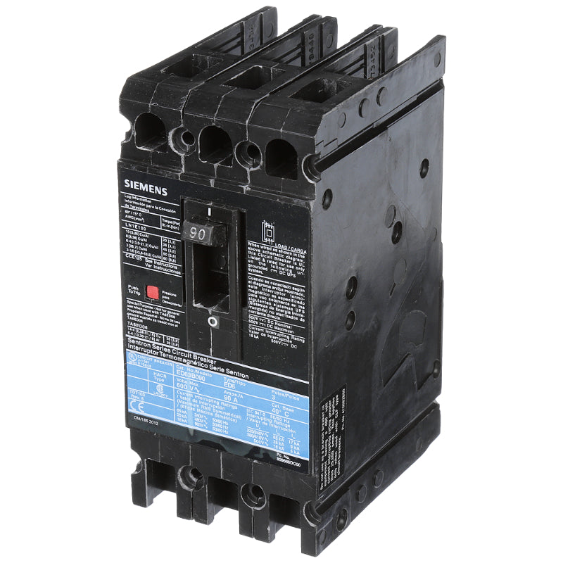 ED63B090 Siemens Sentron ED Molded Case Circuit Breaker 90 A 3 Pole 600 VAC ED 125A Frame Thermal Magnetic Load Lug 25 kA
