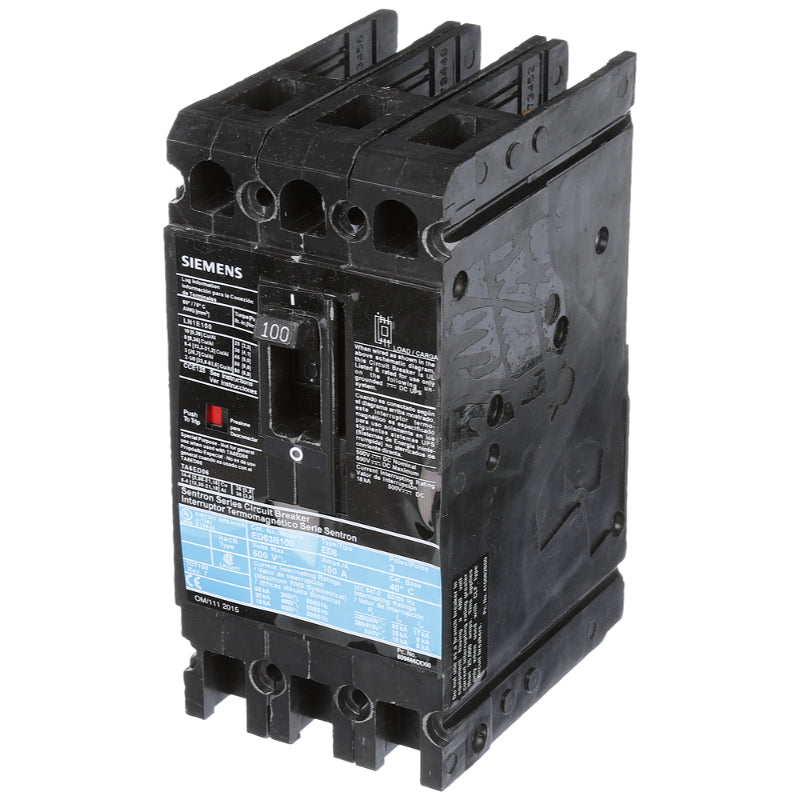ED63B100 Siemens Sentron ED Molded Case Circuit Breaker 100 A 3 Pole 600 VAC ED 125A Frame Thermal Magnetic Load Lug 25 kA