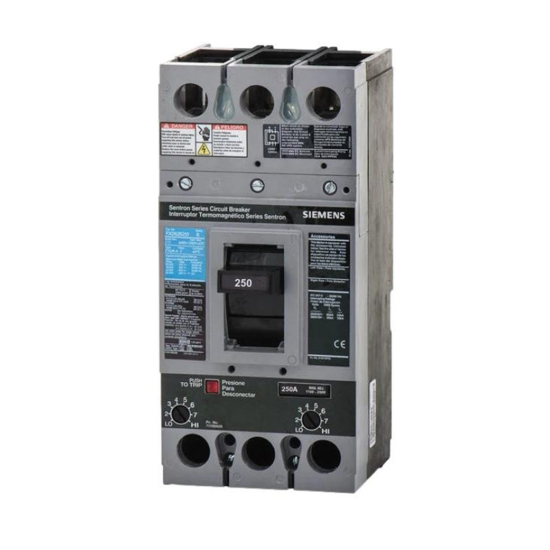 FXD62B250 Siemens Sentron & FXD6-A Molded Case Circuit Breaker 250 A 2 Pole 600 VAC FD 250A Frame Thermal Magnetic 65 kA