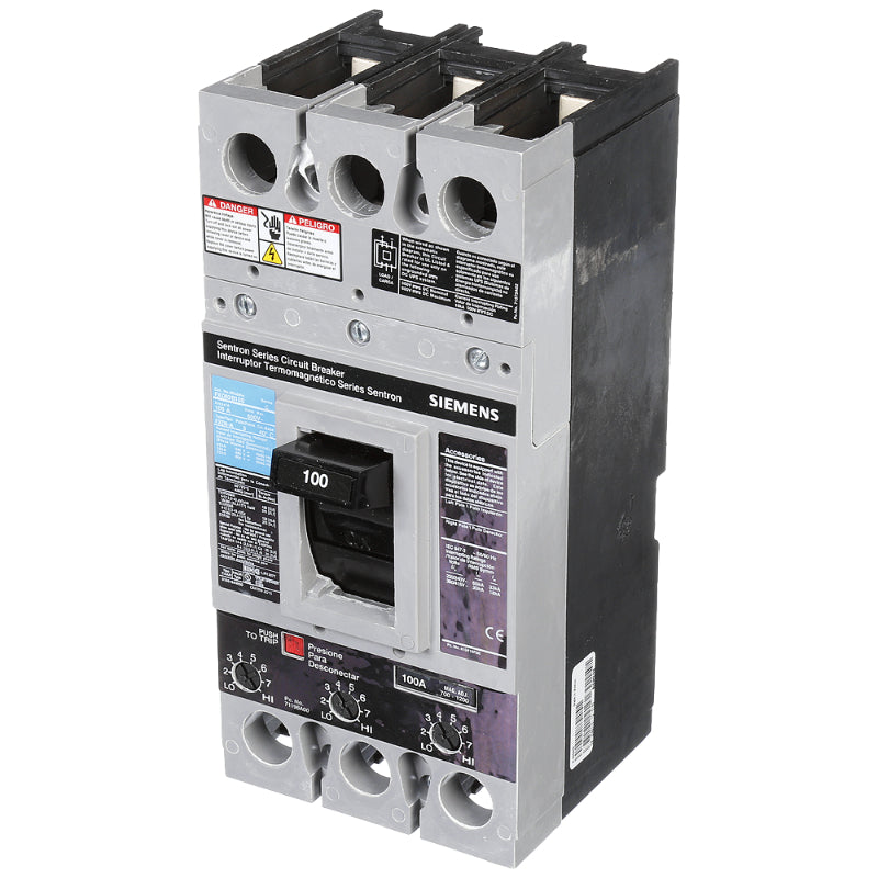 FXD63B100 Siemens Sentron & FXD6-A Molded Case Circuit Breaker 100 A 3 Pole 600 VAC FD 250A Frame Thermal Magnetic 65 kA