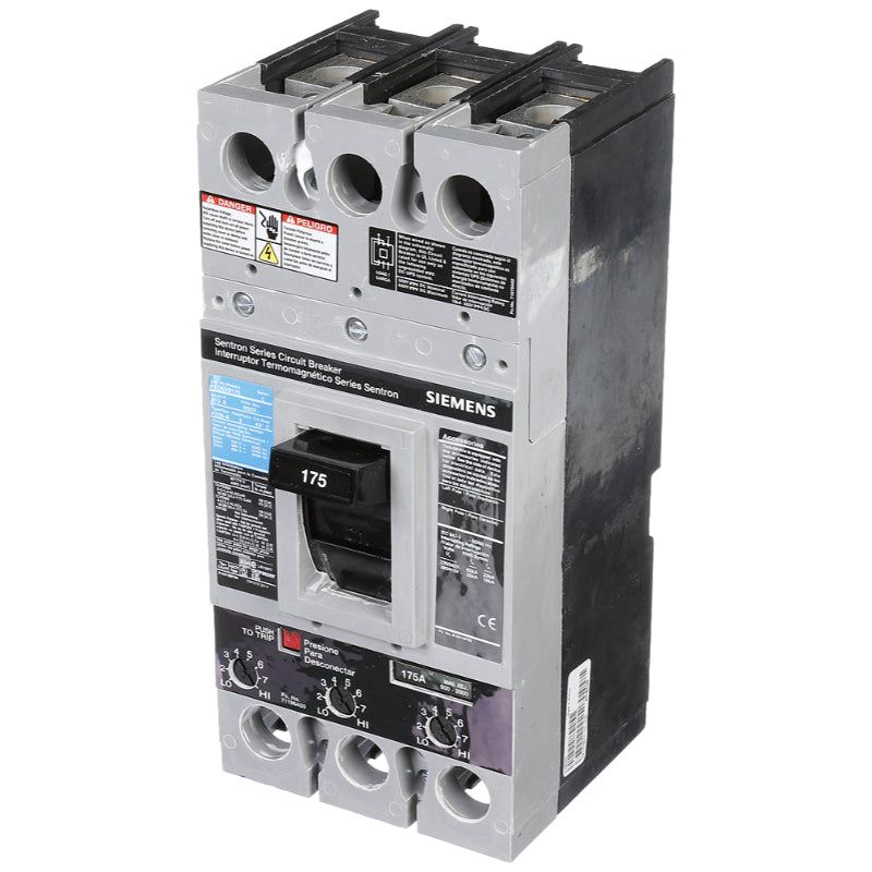 FXD63B175L Siemens Sentron & FXD6-A Molded Case Circuit Breaker 175 A 3 Pole 600 VAC FD 250A Frame Thermal Magnetic Line and Load Side Lug 65 kA
