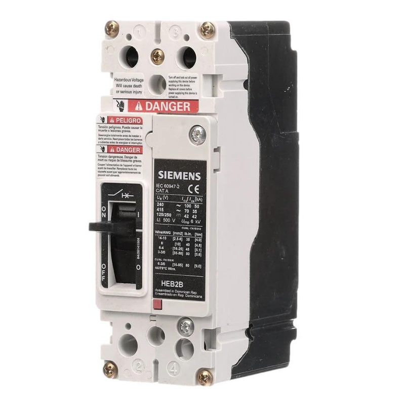 HEB2B035B Siemens HEB Molded Case Circuit Breaker 35 A 2 Pole 480 VAC EG Frame Thermal Magnetic Load Side Lug 100 kA