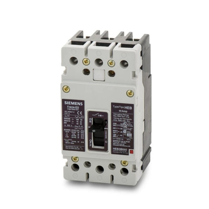 HEB3B020B Siemens HEB Molded Case Circuit Breaker 20 A 3 Pole 480 VAC EG Frame Thermal Magnetic Load Side Lug 100 kA