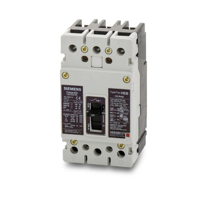 HEB3B100B Siemens HEB Molded Case Circuit Breaker 100 A 3 Pole 480 VAC EG Frame Thermal Magnetic Load Side Lug 100 kA