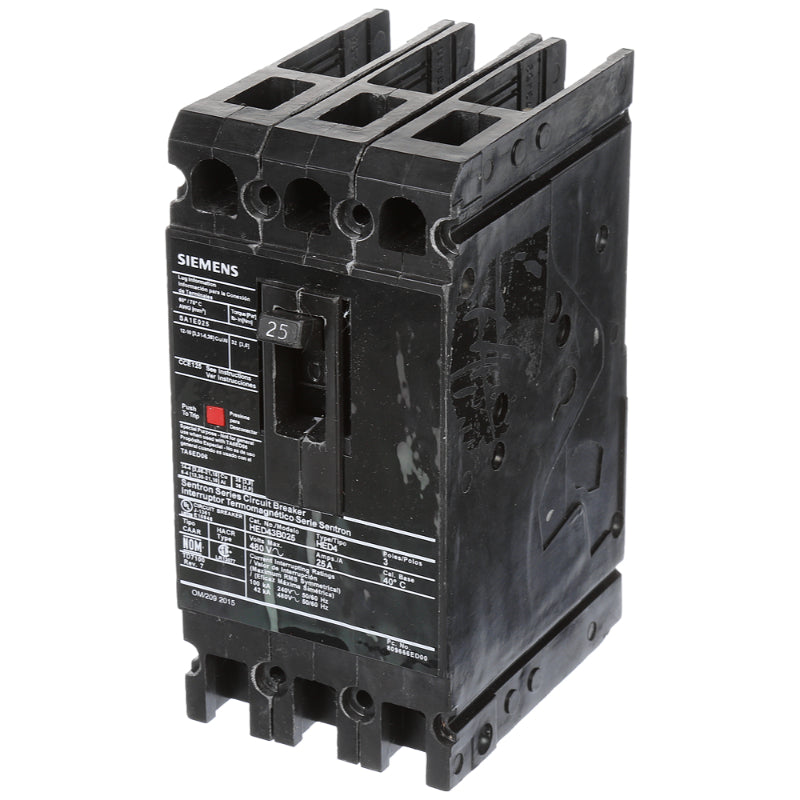 HED43B025 Siemens Sentron HED4 Molded Case Circuit Breaker 25 A 3 Pole 480 VAC ED 125A Frame Thermal Magnetic Load Lug 42 kA