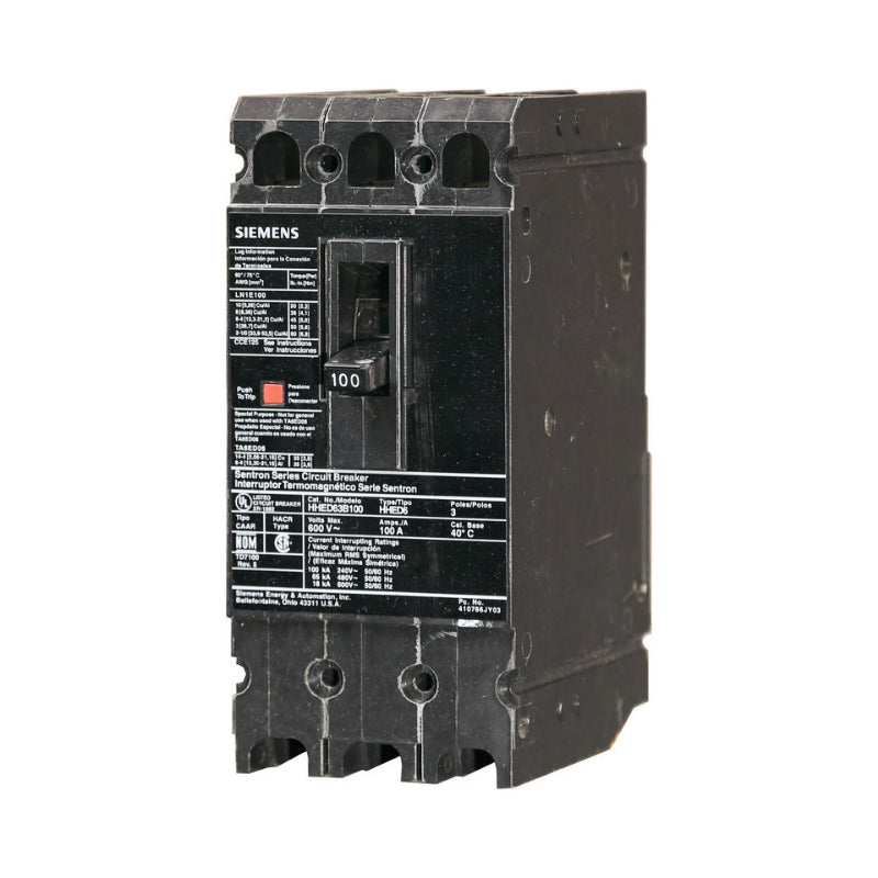 HED43B050 Siemens Sentron HED4 Molded Case Circuit Breaker 50 A 3 Pole 480 VAC ED 125A Frame Thermal Magnetic Load Lug 42 kA