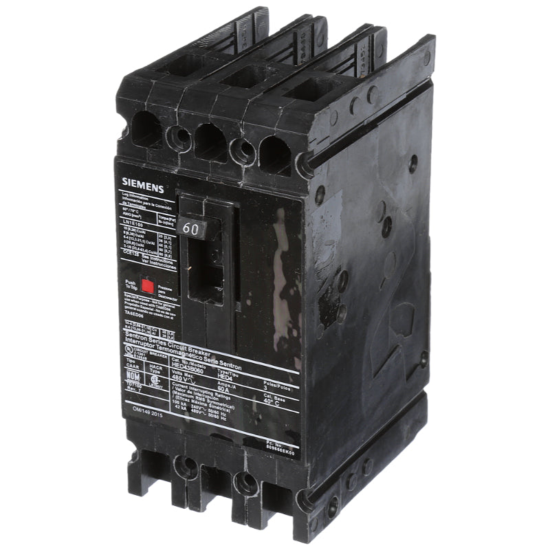HED43B060 Siemens Sentron HED4 Molded Case Circuit Breaker 60 A 3 Pole 480 VAC ED 125A Frame Thermal Magnetic Load Lug 42 kA