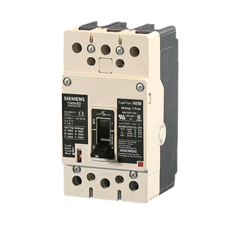 HEM3M030L Siemens HEM Molded Case Circuit Breaker 30 A 3 Pole 600Y/347 VAC EG Frame Medium Magnetic Lug 65 kA
