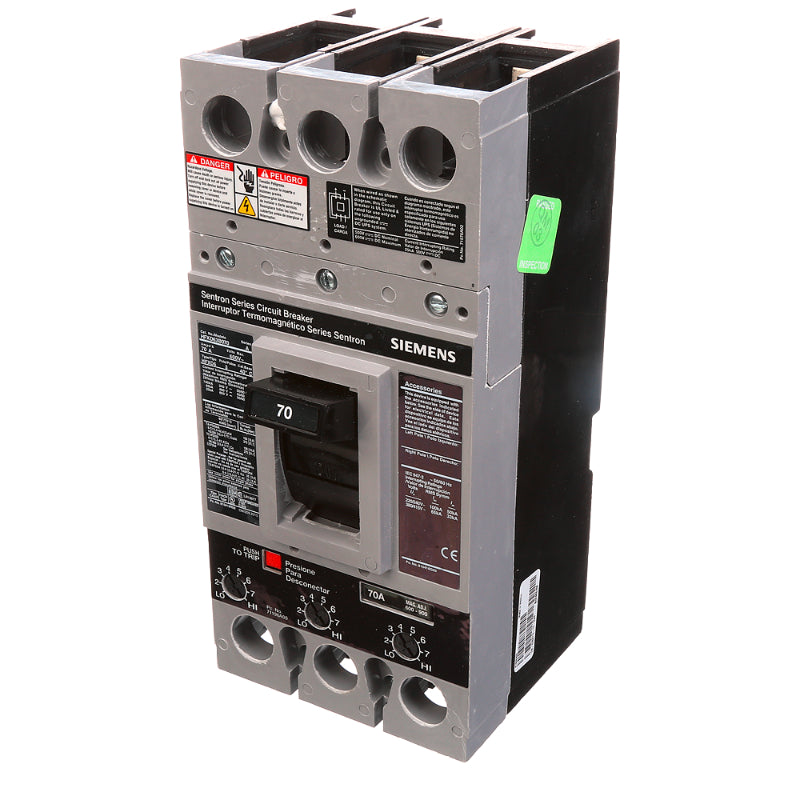 HFXD63B070 Siemens Sentron HFXD6 Molded Case Circuit Breaker 70 A 3 Pole 600 VAC FD 250A Frame Thermal Magnetic 100 kA