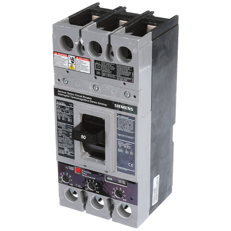 HFXD63B080 Siemens Sentron HFXD6 Molded Case Circuit Breaker 80 A 3 Pole 600 VAC FD 250A Frame Thermal Magnetic 100 kA